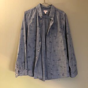 Cat & Jack Boy's blue spaceship button down shirt XL 16